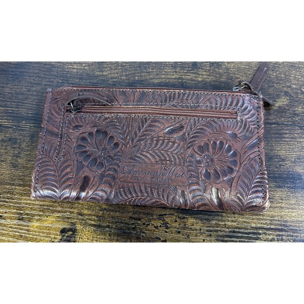 American West Tooled Genuine Leather Wallet Bi-Fold Brown Western Cowgirl - Picture 9 of 16